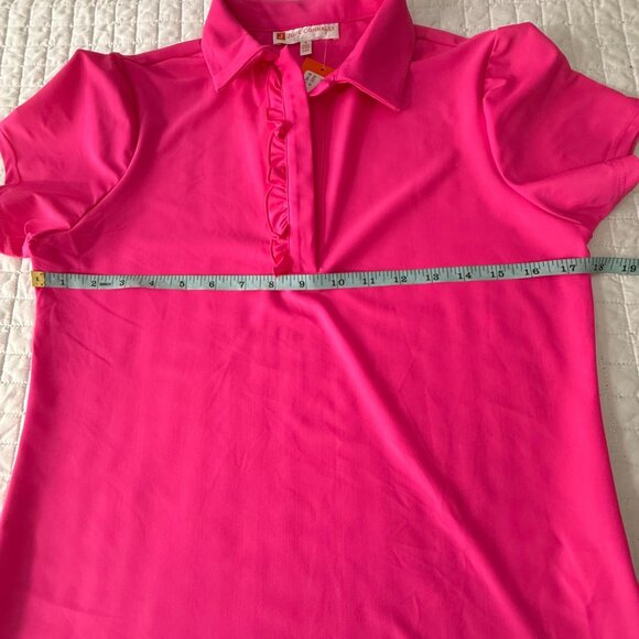 Jude Connally Austin Swing Pink Polo Shirt Nylon/Spandex Short Sleeve Ruffle Col - Picture 6 of 7